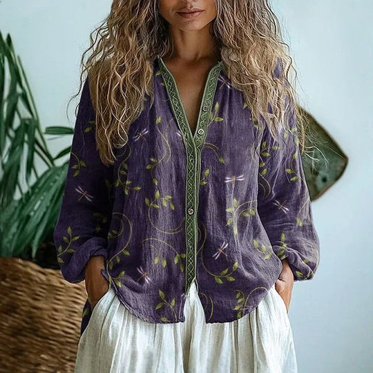 Ambre | Blusa con Estampado de Hojas Vintage
