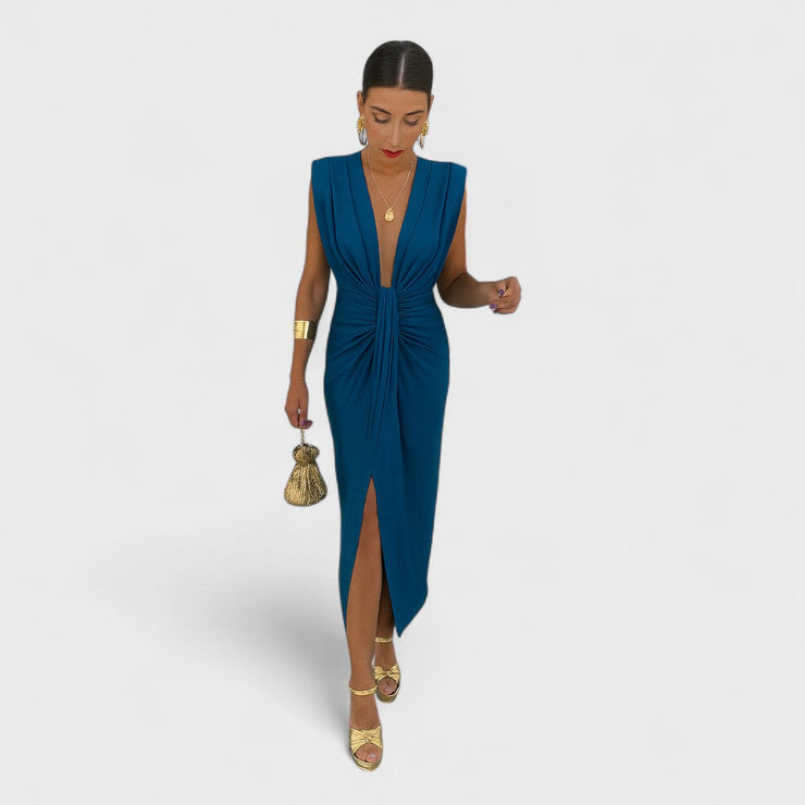 Julia | Vestido con Escote Abierto y Plisado Elegante