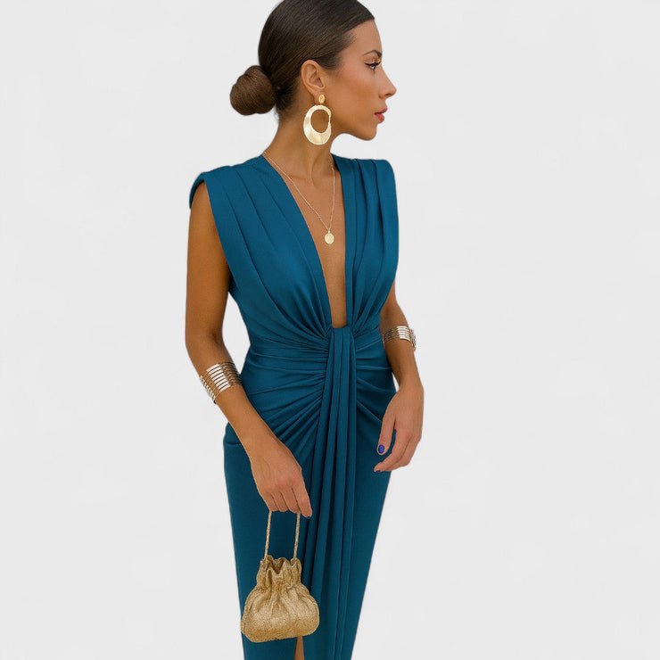 Julia | Vestido con Escote Abierto y Plisado Elegante