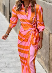 Lidia™ | Vestido camisero ceñido con estampado