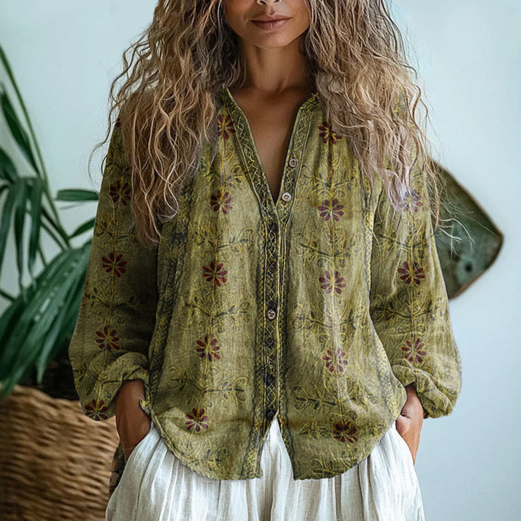 Ambre | Blusa con Estampado de Hojas Vintage