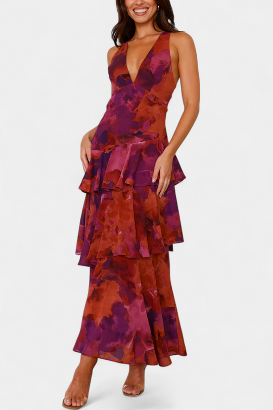 Domenica | Vestido de gasa con escote en V y capas fluidas