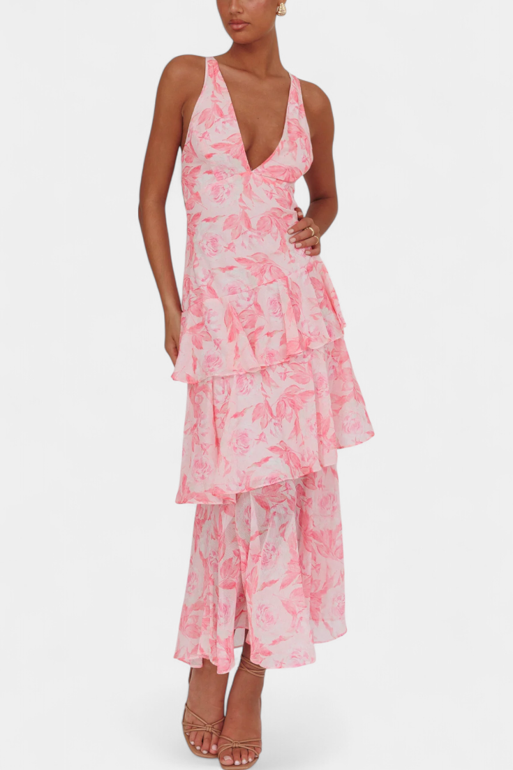 Domenica | Vestido de gasa con escote en V y capas fluidas