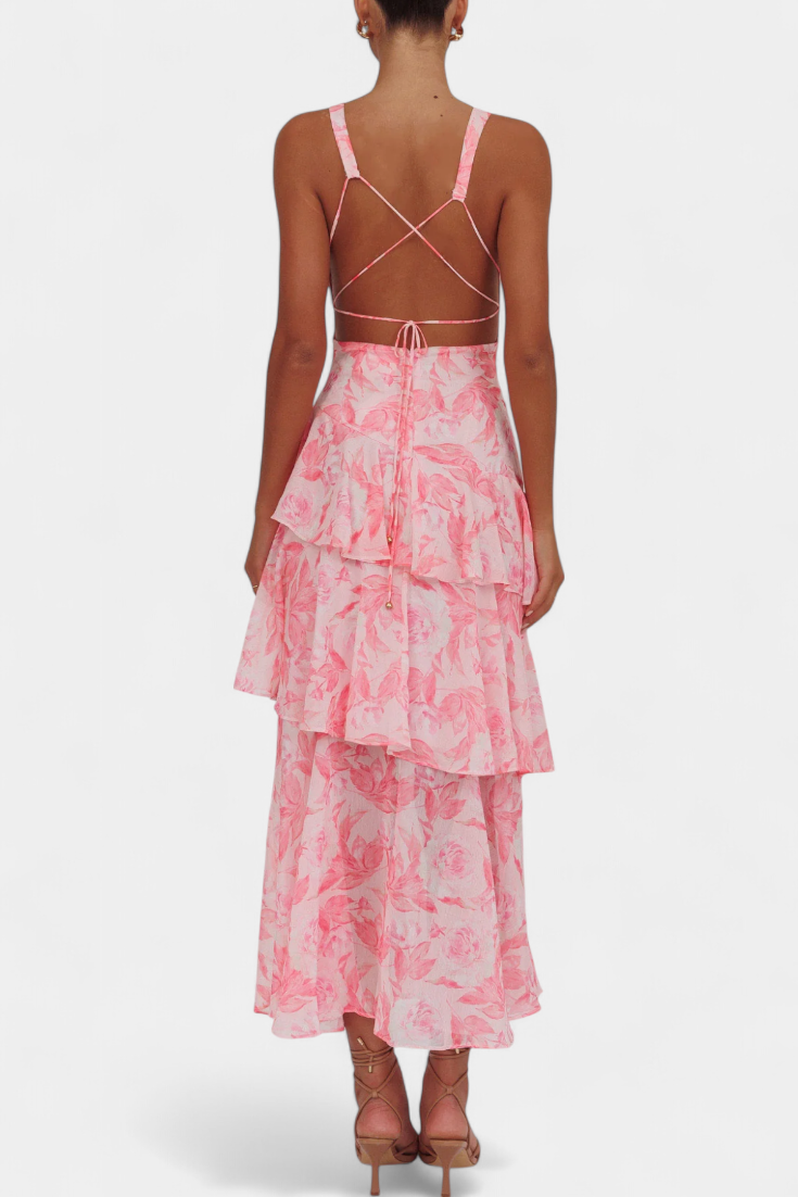 Domenica | Vestido de gasa con escote en V y capas fluidas